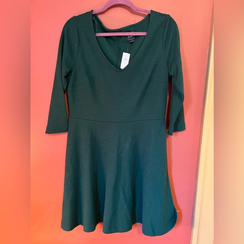 Gap 3/4 Sleeve Dress in Pine Green 12 Petite